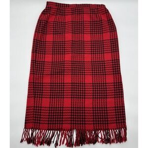 Vintage Requirements Red Plaid Classiccore Nubby Fringe Wool Midi Skirt Size 14P